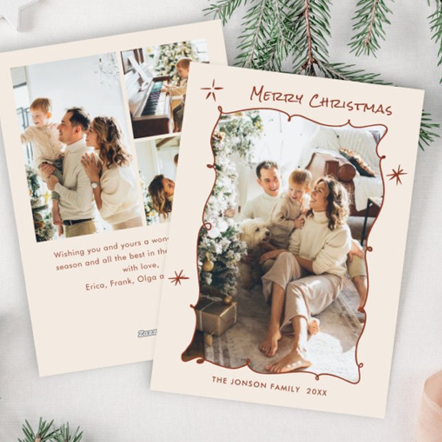 Cartão De Festividades Funky Hand Drawn Scribble Retro Natal 4 Foto (Criador carregado)