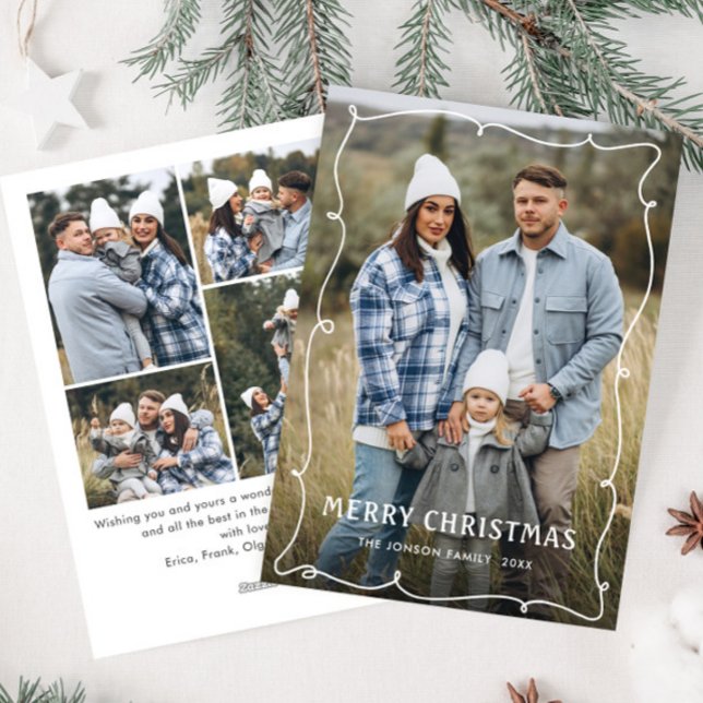 Cartão De Festividades Funky Hand Drawn Scribble Retro Natal 5 Foto (Criador carregado)