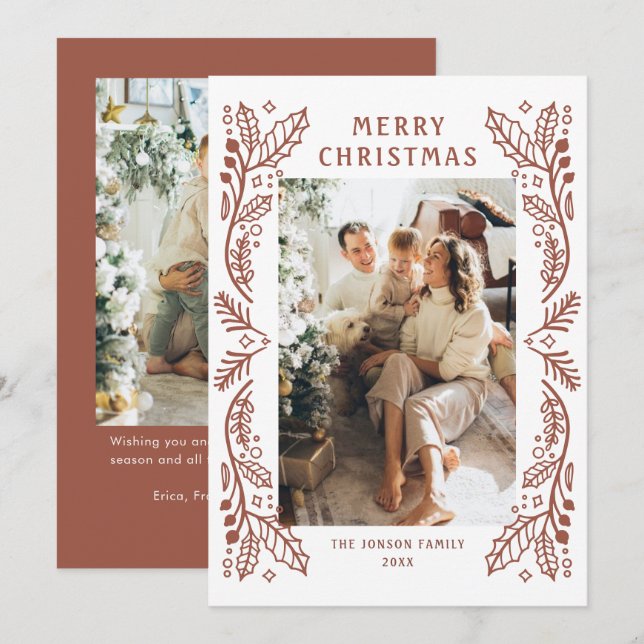 Cartão De Festividades Funky Hand Drawn Whimsical Retro Natal 2 Foto (Frente/Verso)