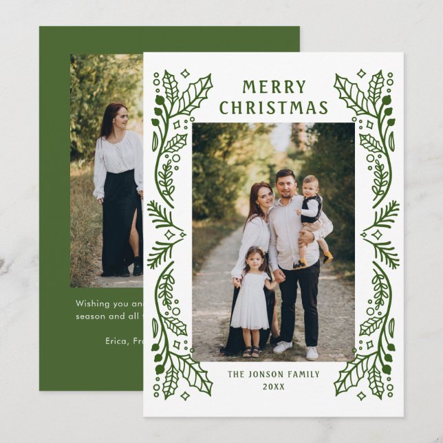 Cartão De Festividades Funky Hand Drawn Whimsical Retro Natal 2 Foto (Frente/Verso)