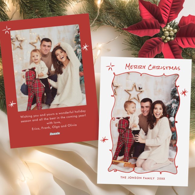 Cartão De Festividades Funky Hand Drawn Whimsical Retro Natal 2 Foto (Criador carregado)