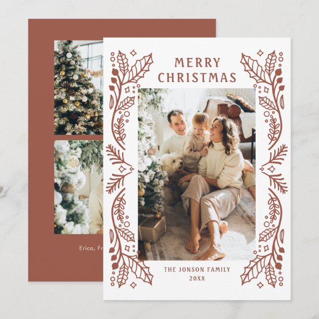 Cartão De Festividades Funky Hand Drawn Whimsical Retro Natal 3 Foto (Frente/Verso)