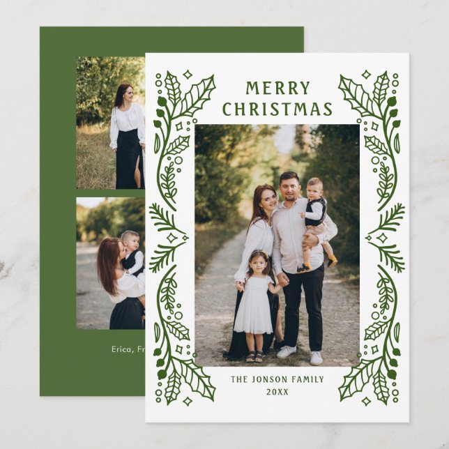 Cartão De Festividades Funky Hand Drawn Whimsical Retro Natal 3 Foto (Frente/Verso)