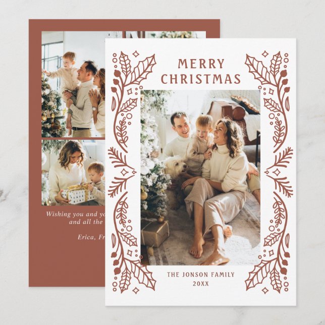 Cartão De Festividades Funky Hand Drawn Whimsical Retro Natal 5 Foto (Frente/Verso)