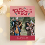 Cartão De Festividades Funky Retro 70s Feliz Foto de Natal<br><div class="desc">Este Cartões de foto de Natal retrorreflector engraçado apresenta as palavras "Feliz Natal" em uma fonte retrorreflectora divertida. A parte traseira do cartão tem espaço para entrar em sua própria mensagem.</div>