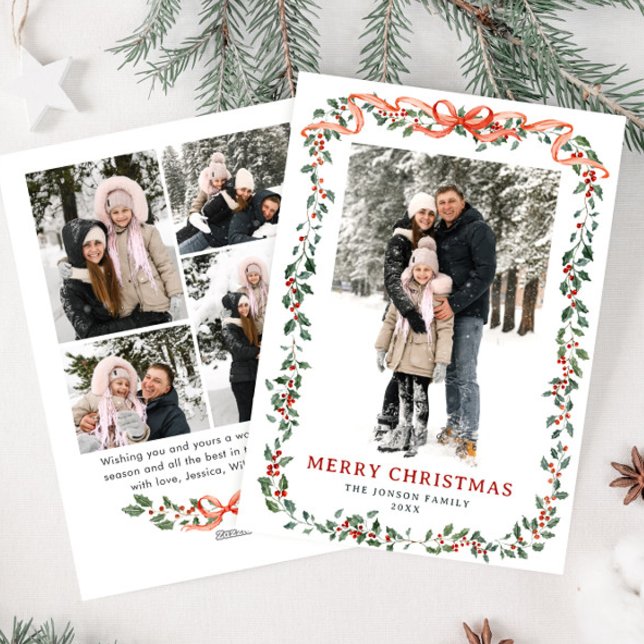 Cartão De Festividades Funky Sage Green Christmas Bow Ribbon 5 Photo (Criador carregado)