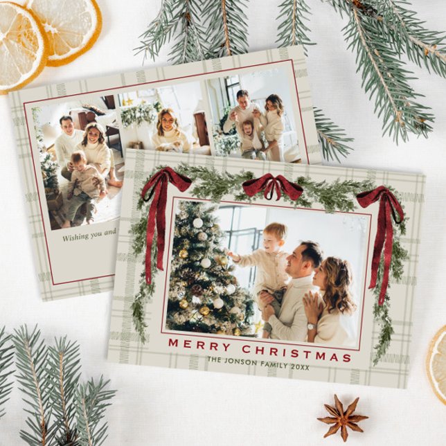 Cartão De Festividades Funky Velvet Christmas Boho Red Bow 4 Photo (Criador carregado)