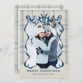 Cartão De Festividades Funky Vintage Christmas Blue Bow Coquette5 Photo