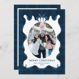 Cartão De Festividades Funky Vintage Christmas Blue Bow Coquette5 Photo