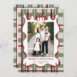 Cartão De Festividades Funky Vintage Christmas Red Bow Coquette5 Photo Ho