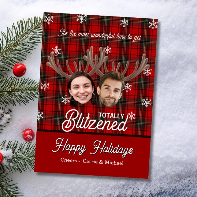 Cartão De Festividades Funny 2 Photo Face Dry Sarcastic Humor Christmas (Funny dry sarcastic humor red Christmas holiday card with 2 photo faces for worst year ever 2025)