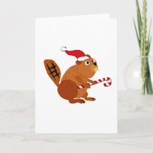 Cartão De Festividades Funny Beaver in Santa Hat Christmas Art