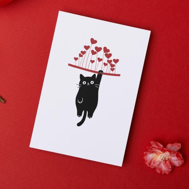 Cartão De Festividades Funny Black Cat Hanging Out Valentine's Day (Criador carregado)