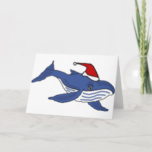 Cartão De Festividades Funny Blue Whale in Santa hat Christmas Art