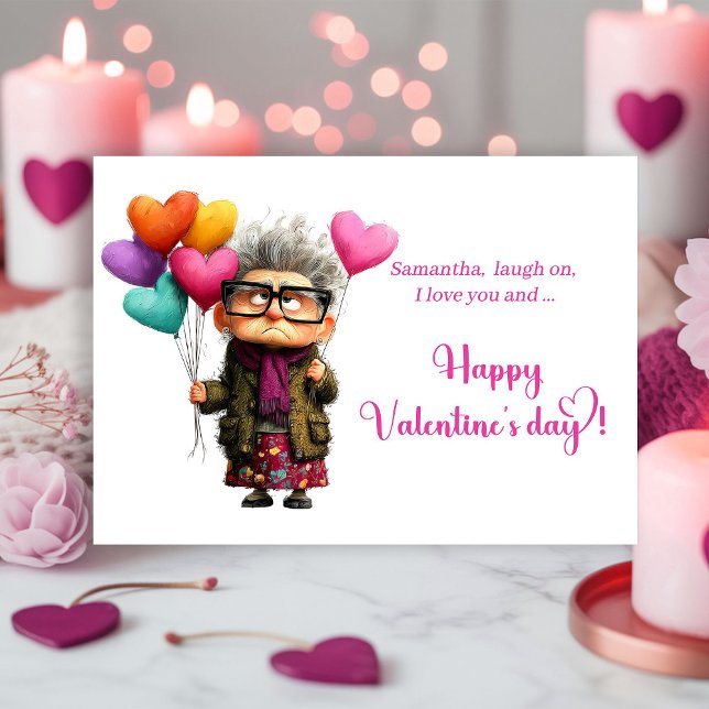 Cartão De Festividades Funny Bored Old Lady Hot Pink Valentine’s Day Card (Funny Bored Old Lady Hot Pink Valentine’s Day Card)
