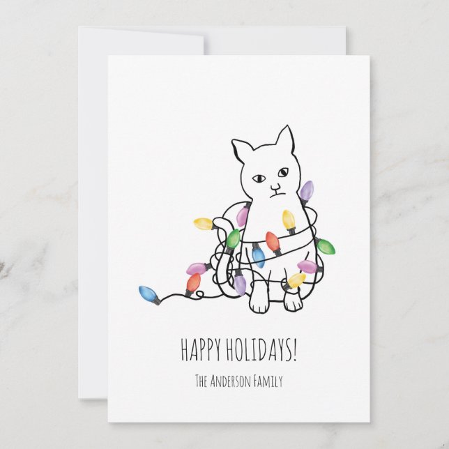 Cartão De Festividades Funny Cat Christmas Holiday Card (Frente)