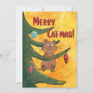 Cartão De Festividades Funny Cat Hanging from a Branch of the Christmas