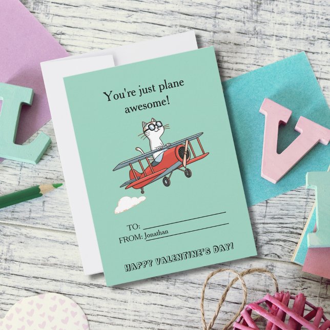 Cartão De Festividades Funny cat Youre Plane Awesome Kids Valentine's Day (Criador carregado)