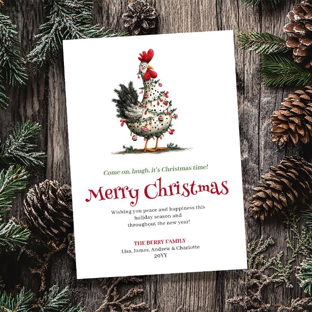 Cartão De Festividades Funny Chicken Watercolor Christmas Greeting Card (Funny Chickens Watercolor Christmas Greeting Card)