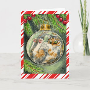 Cartão De Festividades Funny Christmas Cat greeting card
