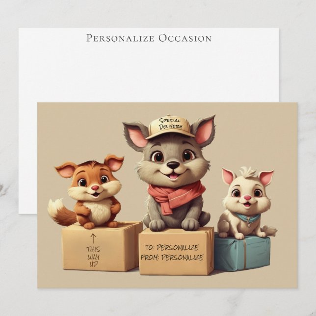 Cartão De Festividades Funny Cute Cartoon Animals Delivery  Any Occasion (Frente/Verso)