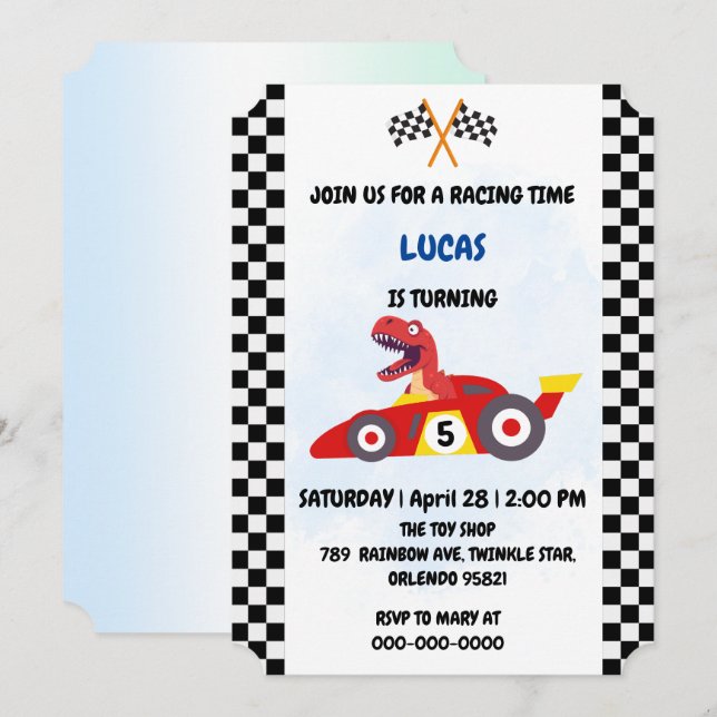 Cartão De Festividades Funny Dinosaur, aniversário de criança de carro de (Frente/Verso)