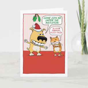 Cartão De Festividades Funny Dog and Cat Mistletoe Christmas