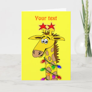 Cartão De Festividades Funny Giraffe With Lights Whimsical Christmas