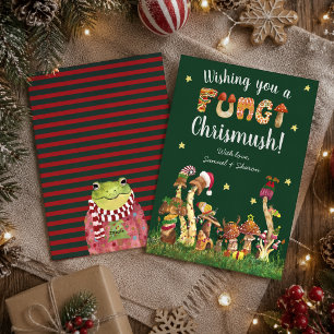 Cartão De Festividades Funny Green Festivo Mushroom Fungi Pun De Natal
