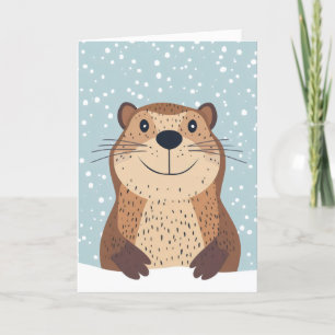 Cartão De Festividades Funny Groundhog Winter