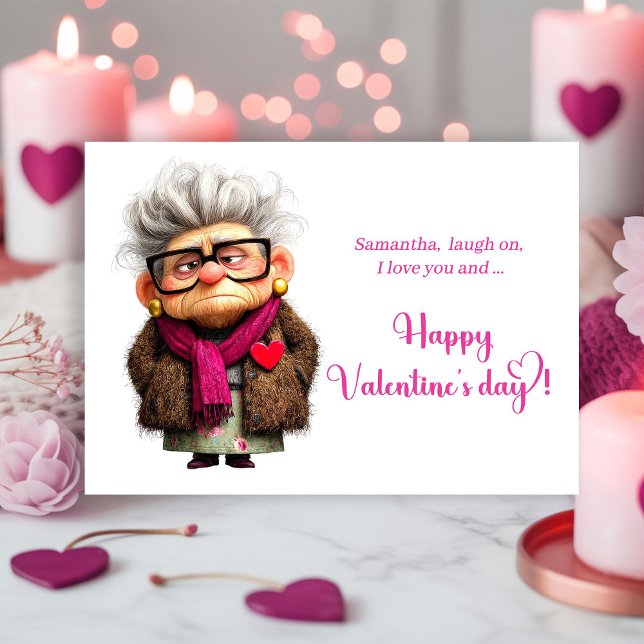 Cartão De Festividades Funny Grumpy Lady Valentine Card Bold Pink Art (Funny Grumpy Lady Valentine Card Bold Pink Art)