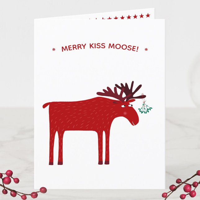 Cartão De Festividades Funny Moose (Merry Kiss Moose fin elk Christmas holiday card)