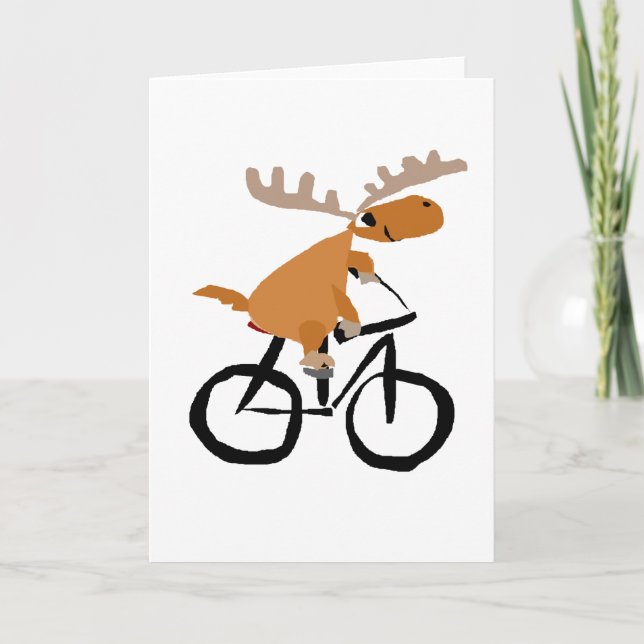 Cartão De Festividades Funny Moose Andando Bicicleta Arte Original (Frente)