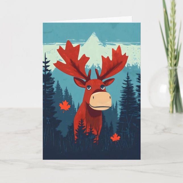 Cartão De Festividades Funny Moose Maple Leaf Canada (Frente)
