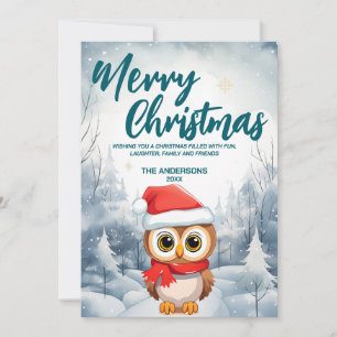 Cartão De Festividades Funny OWL Merry Xmas árvore de neve Festa de Natal