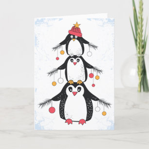 Cartão De Festividades Funny Penguins Christmas Card