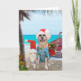 Cartão De Festividades Funny Pets Havaiano/Surfer no Natal