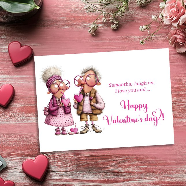Cartão De Festividades Funny Quirky Love Couple Valentine Card Hot Pink (Funny Quirky Love Couple Valentine Card Hot Pink)
