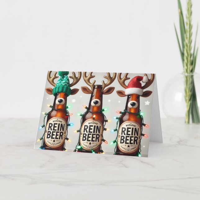 Cartão De Festividades Funny Rein Beer Holiday Card (Frente)
