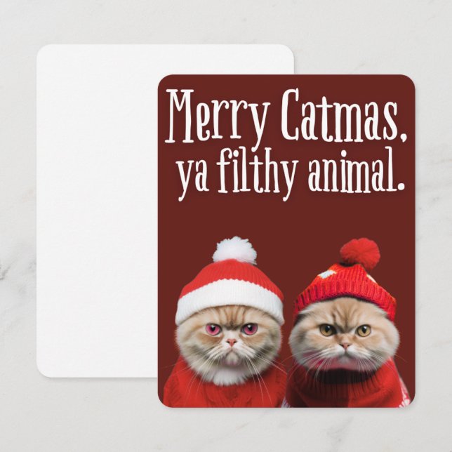 Cartão De Festividades Funny Santa Cats Holiday Greeting (Frente/Verso)