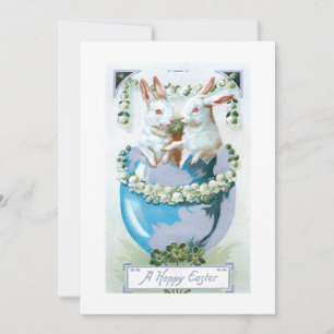 Cartão De Festividades Funny Vintage Easter Bunnies in Egg