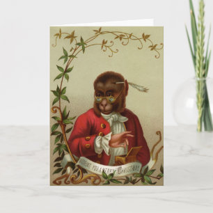 Cartão De Festividades Funny Vintage Monkey Merry Christmas Holiday Card