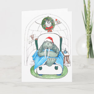 Cartão De Festividades Funny Walrus and Igloo Wildlife Christmas Card