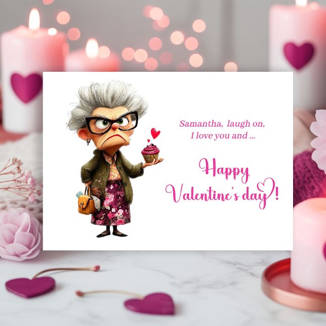 Cartão De Festividades Funny Whimsical Grumpy Lady Valentine Card (Funny Whimsical Grumpy Lady Valentine Card)