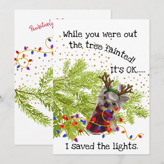 Cartão De Festividades Funny Yorkshire Terrier salvou o Natal das Luzes (Frente/Verso)
