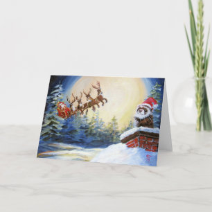Cartão De Festividades Furão e Papai Noel com Trenó