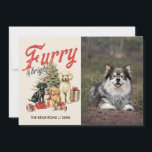 CARTÃO DE FESTIVIDADES FURRY E BRIGHT NATAL DE CACHORRO ANIMAL DE COMPANH<br><div class="desc">Nossos cartões postais de Natal inspirados em fúria apresentam uma imagem retrô antiga de três cachorros bonitinhos sob as árvores de Natal entre presentes e presentes e a citação caprichosa 'FURRY AND BRIGHT' em letra retrô-safra. Adicione sua foto de cachorro ou gato, ou até mesmo um retrato da família com...</div>