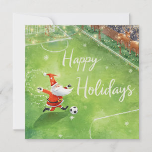 Cartão De Festividades Fútbol Natal Férias Papai Noel jogando futebol