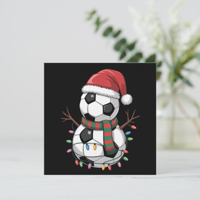 Cartão De Festividades Futebol de Natal Snowman Ilumina Santa Hat (Em pé/Frente)