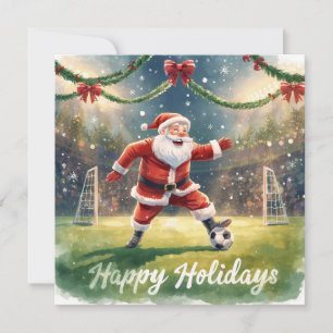 Cartão De Festividades Futebol feliz   Férias Papai Noel Natal